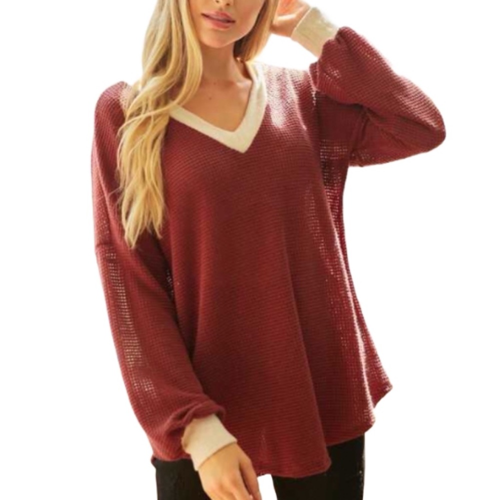 Maroon Waffle Knit Top - Picture 2 of 5